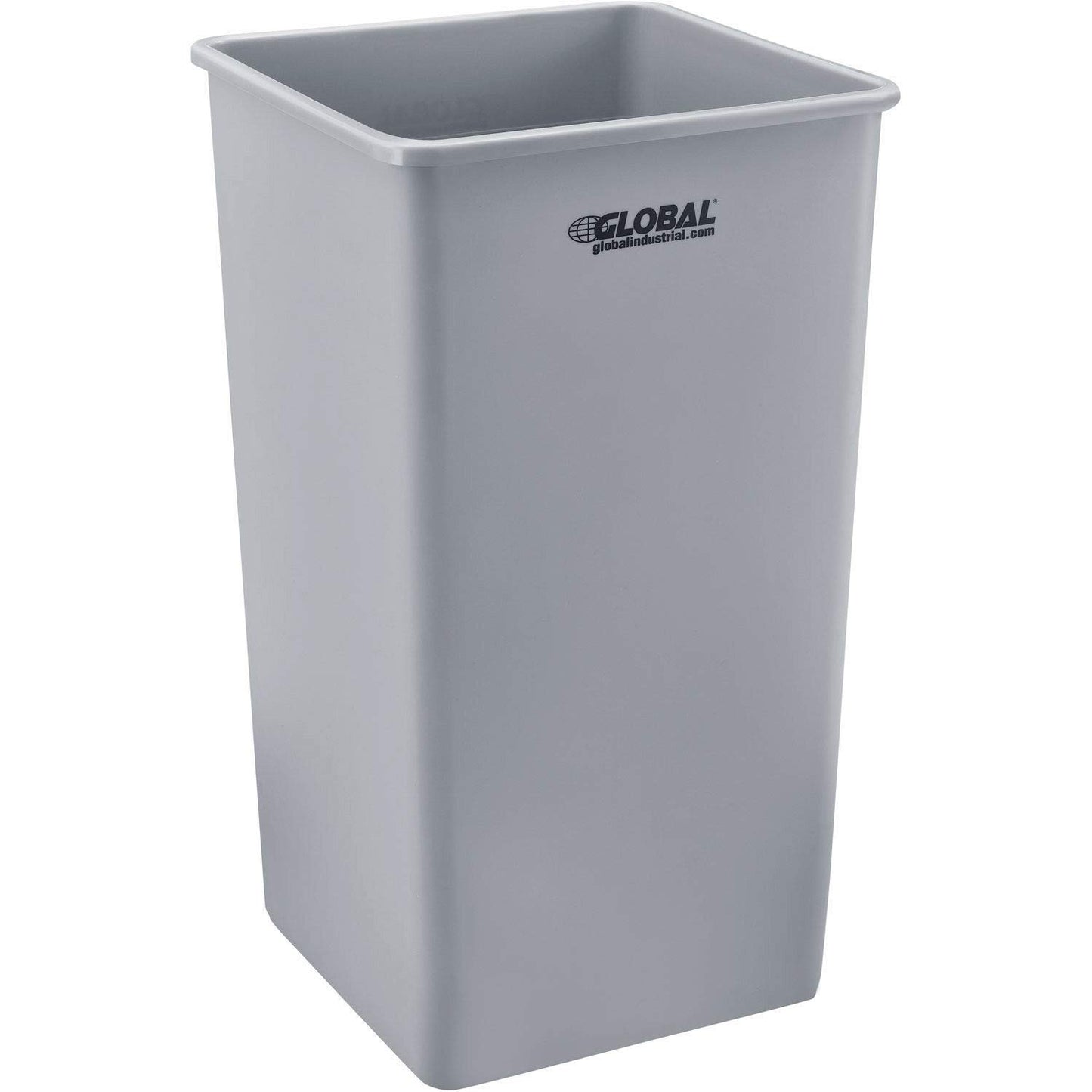 Global Industrial Square Plastic Garbage Can, Open Top, 55 Gallon Capacity, Indoor/Outdoor Rated, 19-1/2"W x 19-1/2"D x 34"H, Utility Trash Can, No Lid, Gray