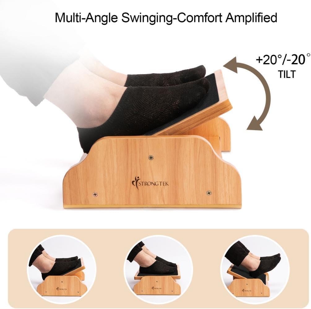 StrongTek Ergonomic Rocking Foot Rest for Under Desk, Adjustable Foot Stool with Non-Slip Surface, Three Positions for Comfort & Stability, Enhances Posture & Circulation, Ideal for Office & Home Use