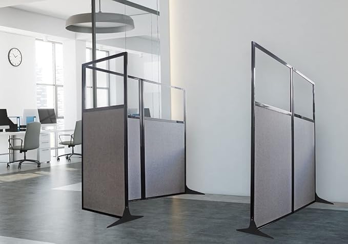 Versare Workstation Partition | Portable Wall Divider | Modern Office Cubicle | Free Standing Privacy Screen | Flexible Work Space | 66" x 70" W/Window, Cloud Gray Fabric Panels