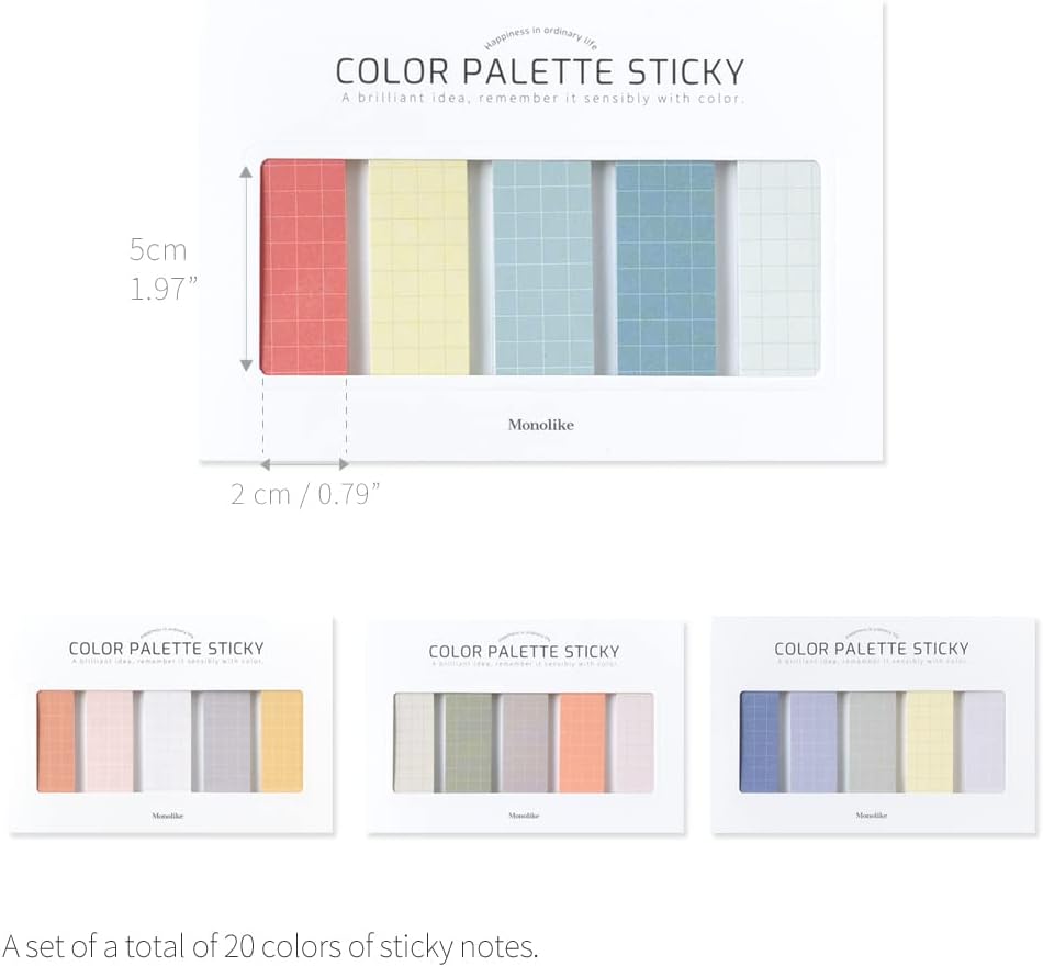Monolike Color Palette Sticky Grid 500 A Set 4p - Self-Adhesive Memo Pad 30 Sheets