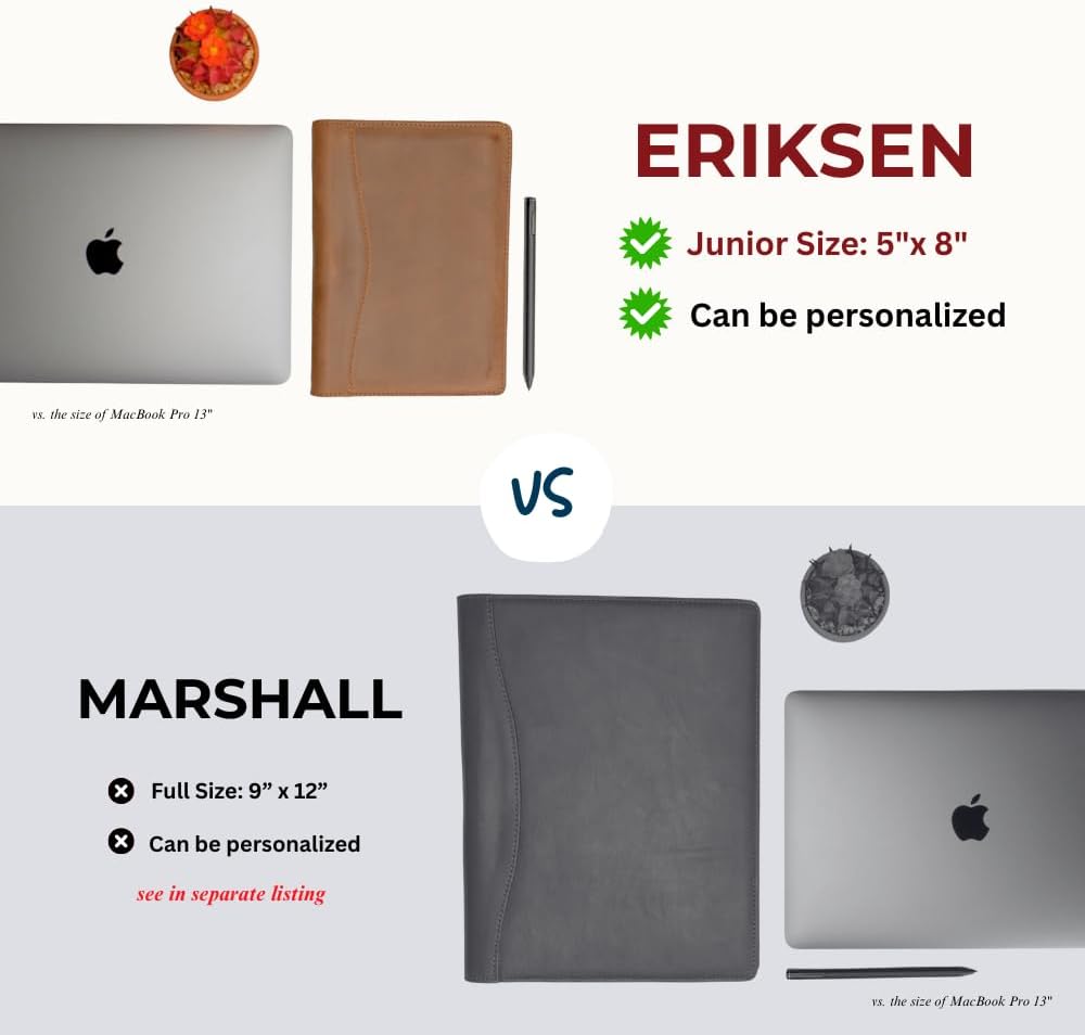 PEGAI Junior Legal Pad Folder Organizer | Portfolio Binder, Resume Interview Document Organizer Folio | Personalized Leather Binder Padfolio with Business Card Organizer | Eriksen (Cognac)