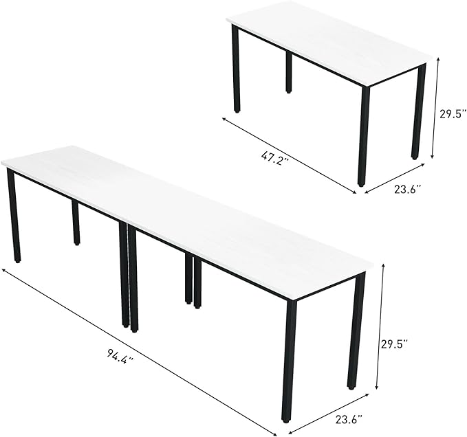 Bonzy Home Conference Tables 8ft Office Computer Desk for Meeting Room Study Writing Printer Podcast Table for 4-8 People Modern White 2PCS 94.4"x23.6"x29.5"