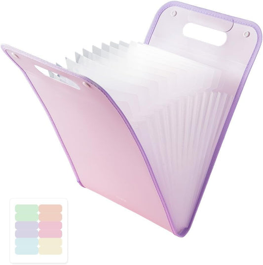 M&G Expanding File Folder 13 Pockets Accordion File Organizer with Labels, Portable Document Receipt Organizer Hold A4 Letter Size Paper, Waterproof Folder for Schoolbag Office Supplies (Purple)