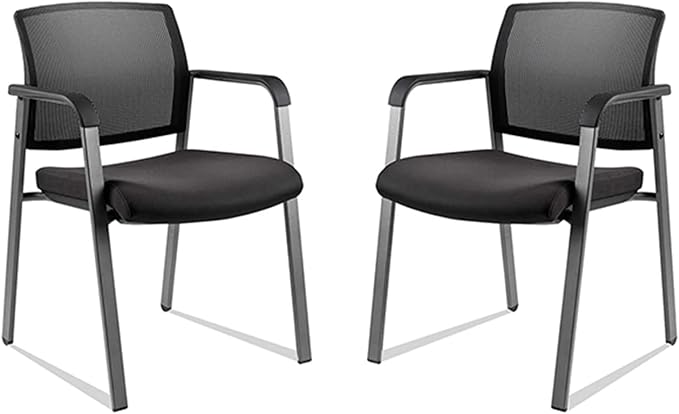 CLATINA Mesh Back Stacking Arm Chairs with Upholstered Fabric Seat and Ergonomic Lumbar Support for Office School Church Guest Reception Black 2 Pack Set