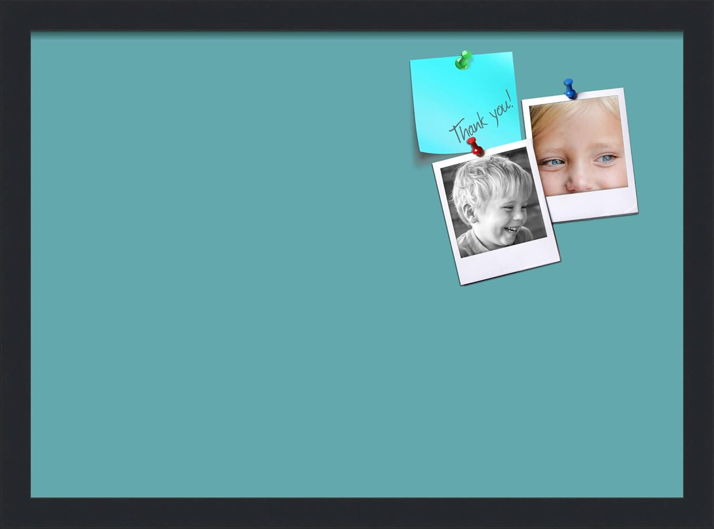 PinPix 21x15 Inch Cork Bulletin Board. This Decorative Framed Pin Board Comes with Aqua Pastel Design and a Satin Black Frame. Ideal for Home Office Decor or Message Board (PinPix-1806)