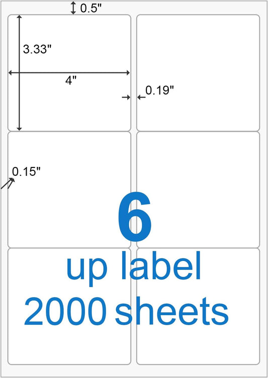 BESTEASY 3 1/3" x 4" Labels Shipping Labels for Laser Inkjet Printers, 6 Up Self Adhesive FBA Address Labels, White Matte Mailing Label Stickers (2000 Sheets, 12000 Labels)