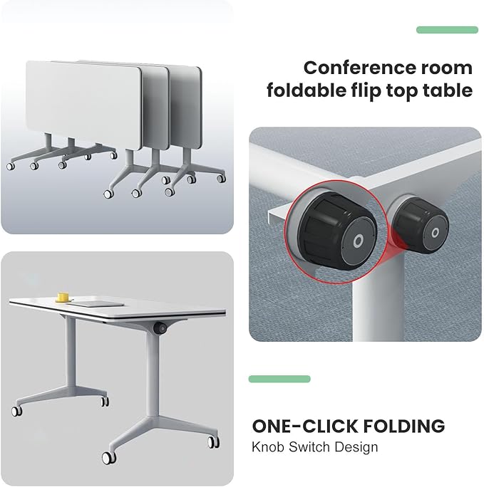 Conference Room Tables,Folding Conference Rolling Meeting Modern Training Table with Flip Top,Mobile Conference Table with Four Locking Wheels,for Meeting Room Office Classroom(2pack 55in)