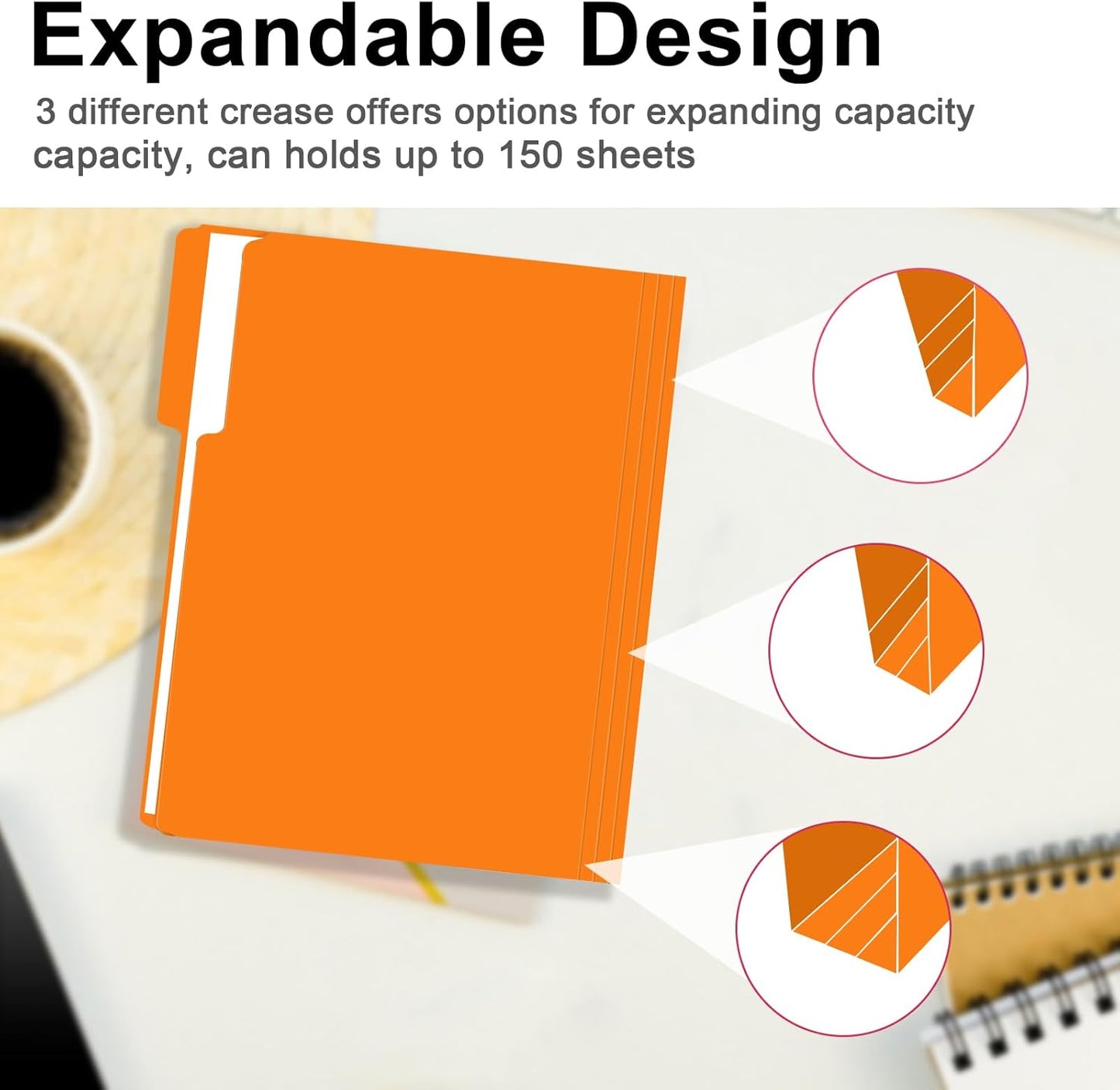 File Folder, RAZCC 100 Pack 1/3 Cut Tab File Folders Letter Size, Orange, Folders with Tab, Great for Organizing and Easy File Storage