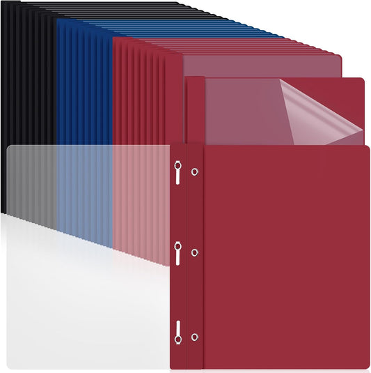 48 Pack Plastic Report Covers with 3 Prongs Presentation Folders Bulk, 100 Sheet Capacity, Clear Front Report Covers for Presentation Document Paper School Office Supplies (Dark Colors)