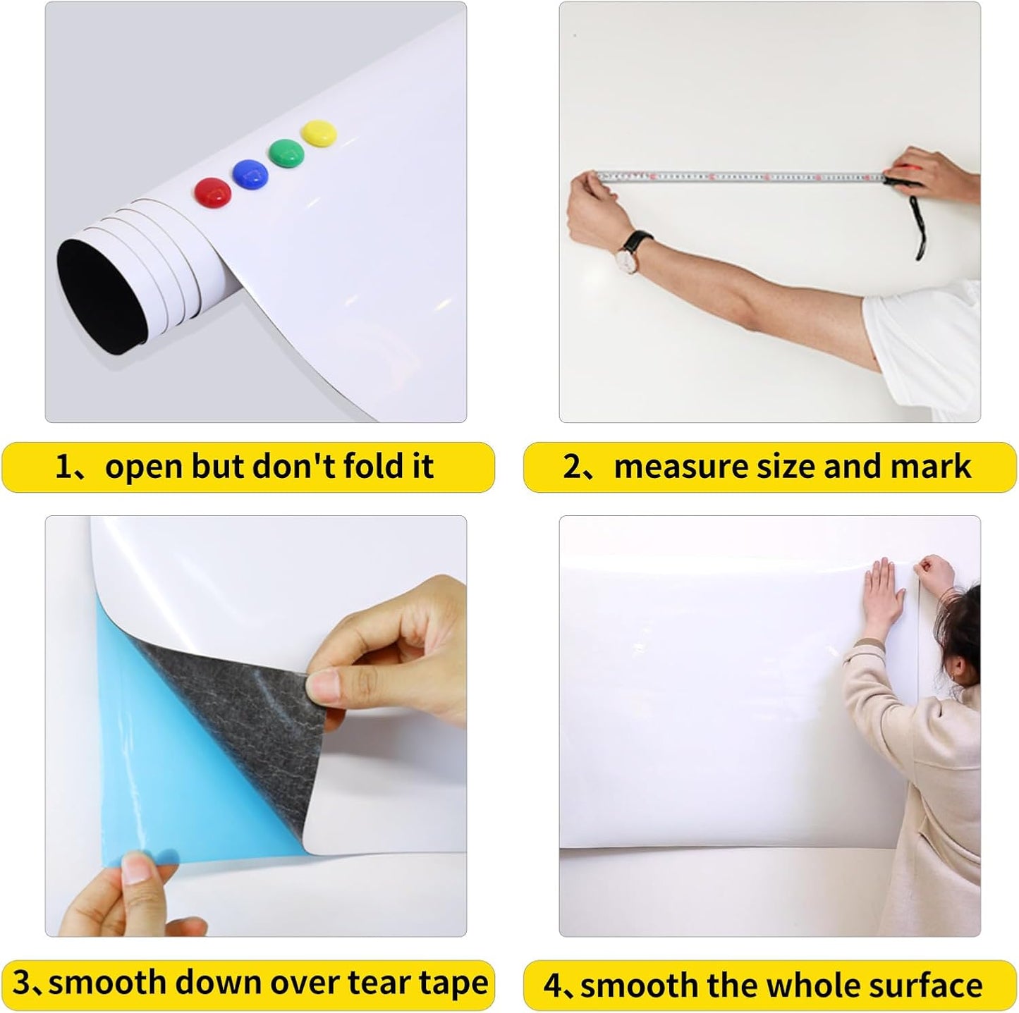 Magnetic Whiteboard Contact Paper 24" x 79" Peel and Stick Dry Erase White Board for Wall Self-Adhesive Decal Wallpaper Sticker for Office, Home, with Marker, Eraser and Magnet