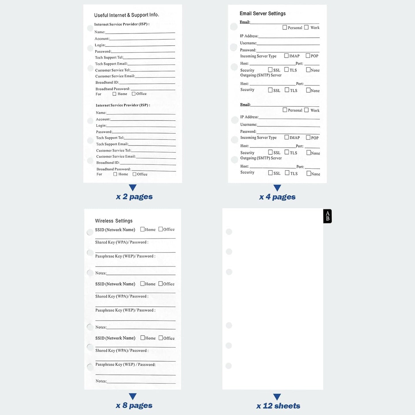 A6 Password Book Refills - 576 Entires Password Notebook Refill Paper with Alphabetical Tabs, Large Print Internet Log Book Replacement Pages, 224 Pages, 6.8in x 4.1in