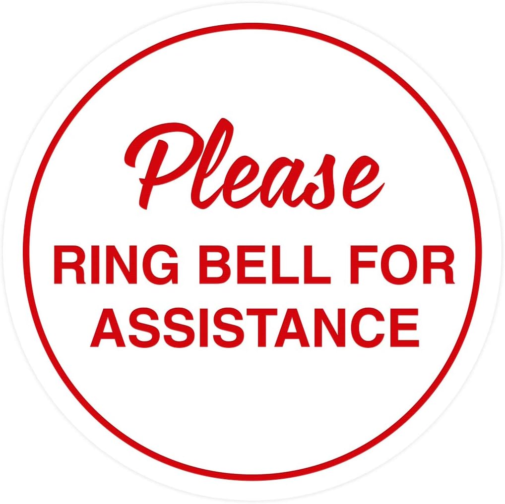 Signs ByLITA Circle Please Ring Bell For Assistance Wall or Door Sign | Easy Installation | Front Desk Reception Sign (White/Red) - Large (2 Pack)