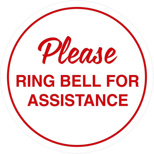 Signs ByLITA Circle Please Ring Bell For Assistance Wall or Door Sign | Easy Installation | Front Desk Reception Sign (White/Red) - Large (2 Pack)