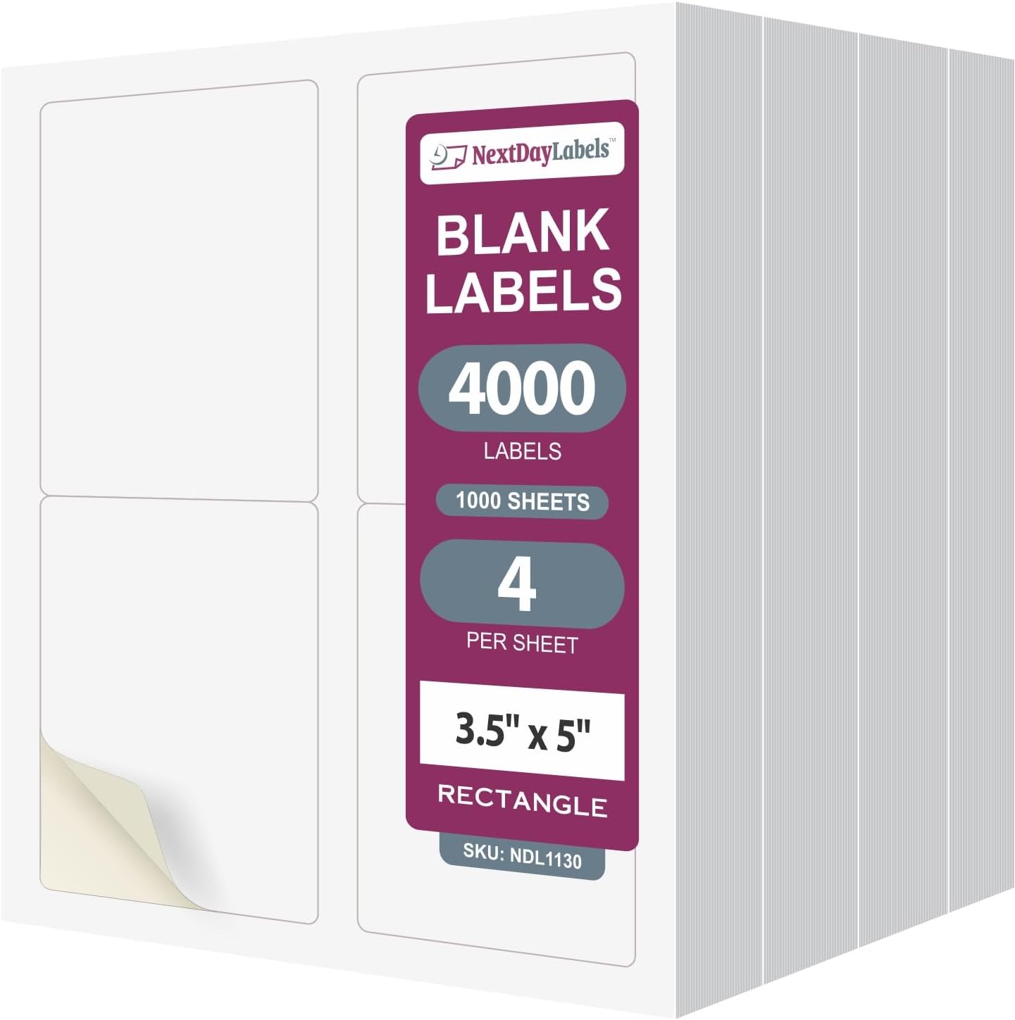 NextDayLabels – 3.5" x 5" Rectangular Sticker Labels for Printer - White Laser/Inkjet Printer Labels Return Address Labels Shipping Label Stickers (1000 Sheets, 4 Per Sheet, 4000 Labels)