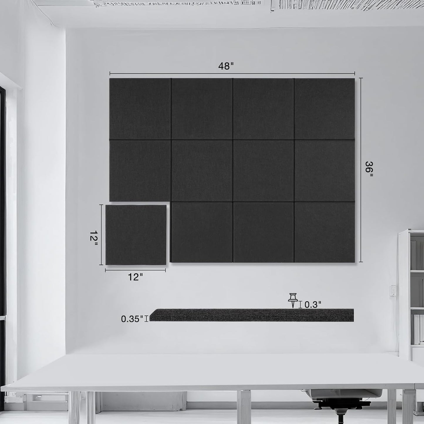 Large Cork Boards for Walls 48" x 36" 12 Pack Bulletin Boards Alternative Cork Board for Office Contains 72 Removable Security Stickers 30 Push Pins