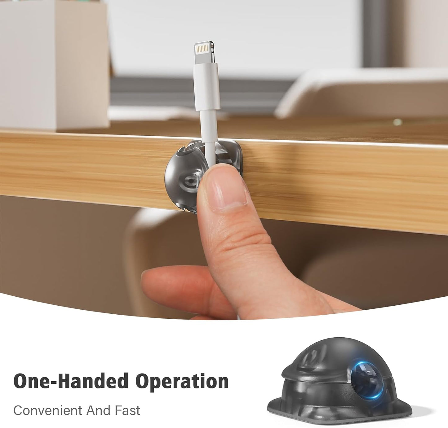 Cord Holder Organizer 6 Pack, [1-Handed-Operation] Magnetic Cable Clips, Phone Cord Clips Holder with 2 Extra Reusable Strong Adhesive for Nightstand Desk Car Workspace Office Accessories, Clear Black