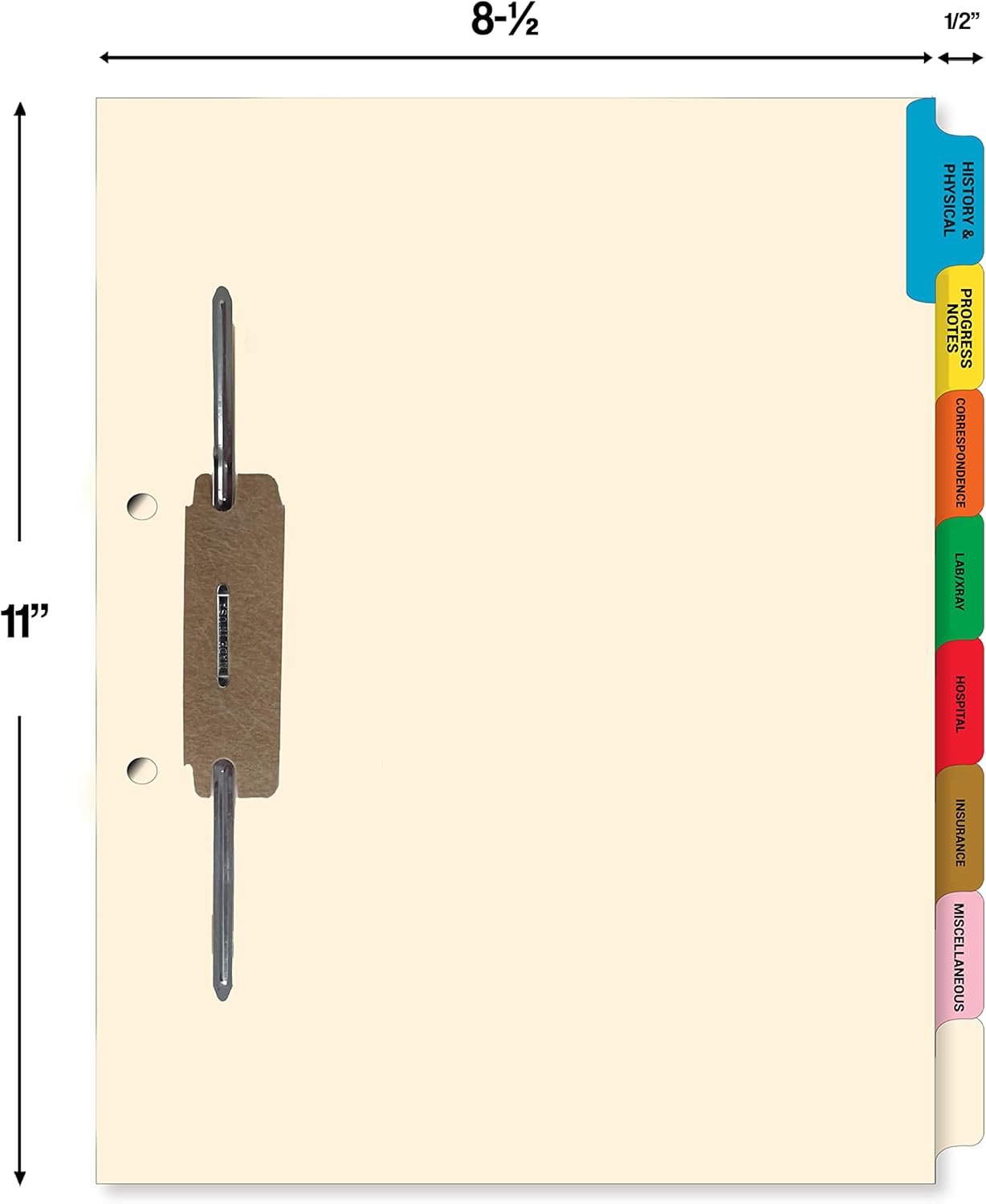 Doctor Stuff - Medical Fileback Divider Set, Side Tab, Side Fastener, 20 Sets of 8 Tabs