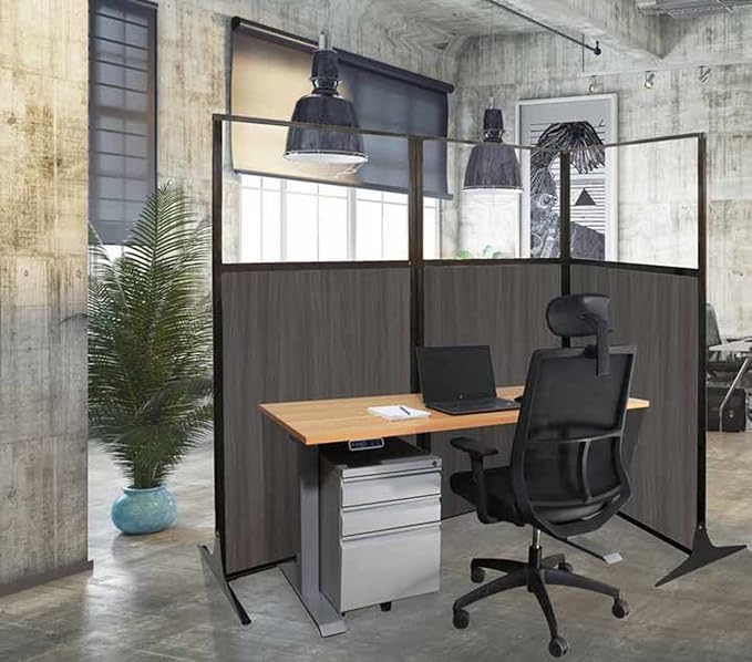 Versare Office Workstation Screen | Portable Wall Divider | Modern Cubicle | Freestanding Privacy Screen | Flexible Work Space | 3 Panels | 99" Wide x 70" Tall Dark Gray SoundSorb Panels