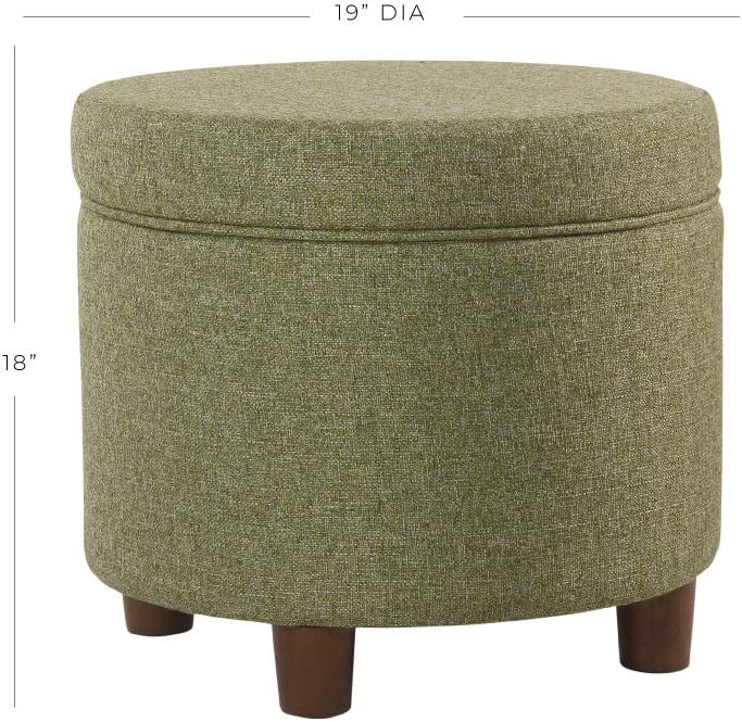 HomePop Home Decor | Upholstered Round Storage Ottoman | Ottoman with Storage for Living Room & Bedroom, Green Tweed