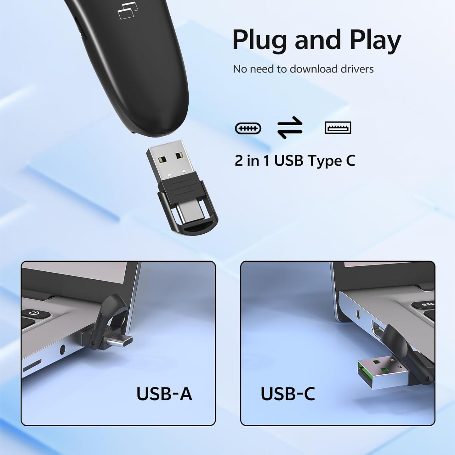 Presentation Clicker with Case Storage: PowerPoint Wireless Presenter Remote USB Type C Rechargeable Red Laser Pointer Clickers for Computer Project Mac PPT Slideshow Google Slide Advancer