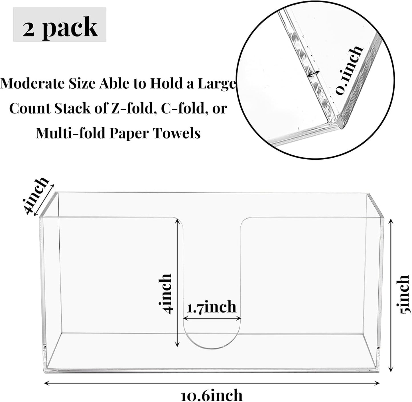 2 Pack Acrylic Paper Towel Holder, Folded Countertop Z-fold C-fold Trifold Napkin Dispenser, Clear Hand Towel Storage Holder Tray for Bathroom, Kitchen, Restaurant