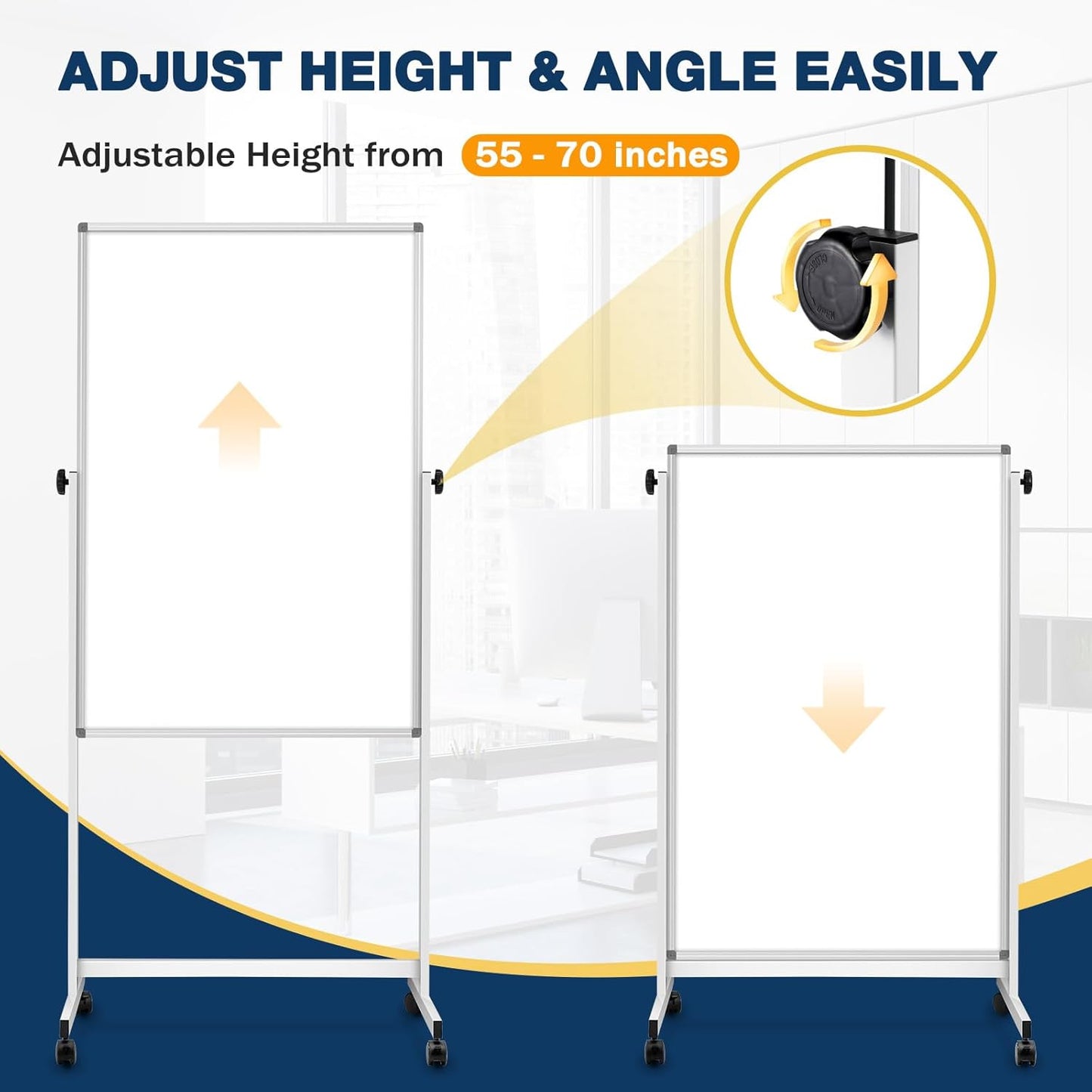 [13 Sq/ft] WALGLASS Rolling Whiteboard & Corkboard Combo with Stand, 24"x40" Reversible Double-Sided White Board Cork Board Combination, Mobile Dry Erase and Bulletin Boards on Wheels