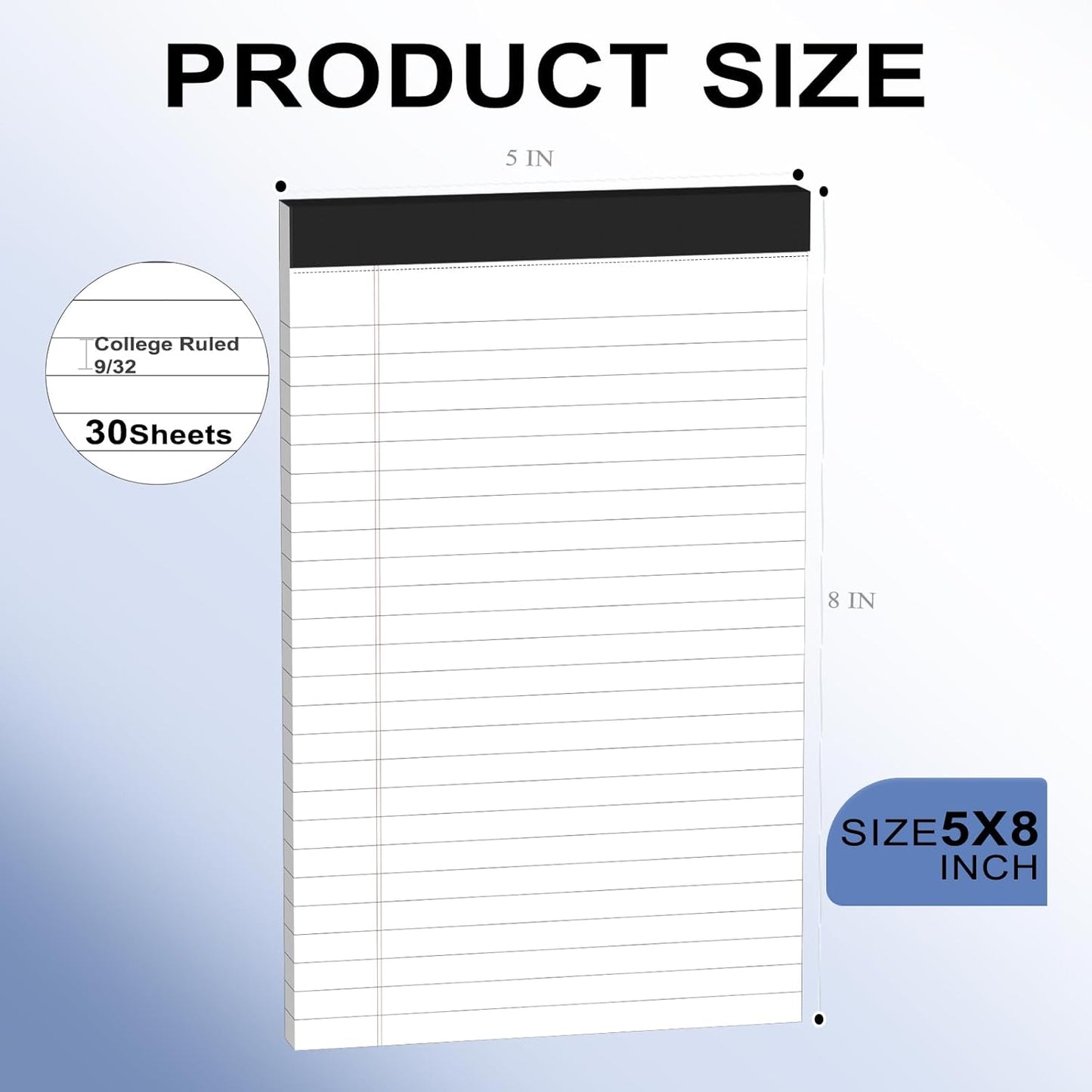 12pcs Small Note Pads, White Notepads 5x8 College Ruled Notebook, Writing Pads 5 x 8, Legal Pads, Memo Pad Paper Perforate Narrow Ruled Notebooks for Work, School, Office,30 Sheets/Pack