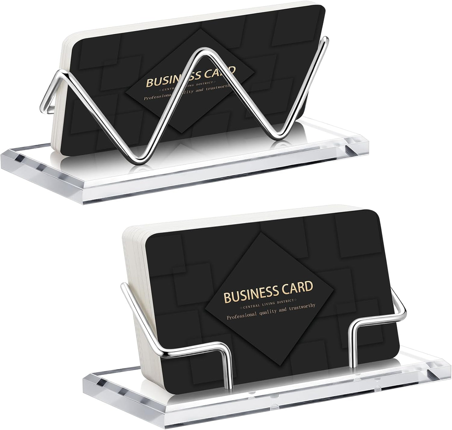 Amyhill 2 Pieces Acrylic Business Card Holder for Desk Clear Horizontal Business Card Display Stand Postcard Holder for Office Home Desktop (Silver)