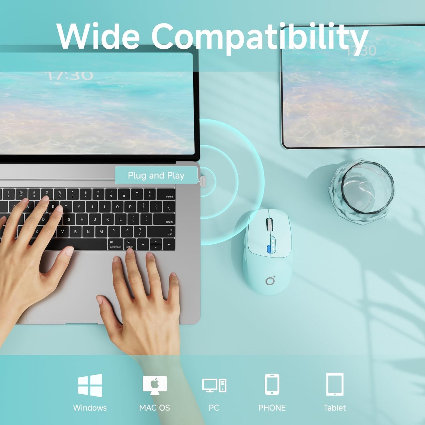 EWEADN Q5 Wireless Mouse, Bluetooth & 2.4G Quiet Computer Mouses with 1600 DPI, Battery Level Display, Ergonomic Office Mouse,6 Button Portable Cute Cordless Mice for Laptop/PC/Mac- Blue