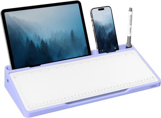 LOUKIN Glass Desktop Whiteboard, 15.3" x 5.6" Dry Erase Desk Board with Dotted and Graduated Surface, Desktop Buddy, Great for Design and Drawing, 3 Markers and 1 Dry Erase Eraser Included (Purple)