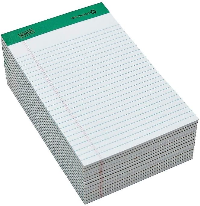 STAPLES 491461 Notepads 5-Inch x 8-Inch Narrow White 50 Sheets/Pad 12 Pads/PK (18592STP)