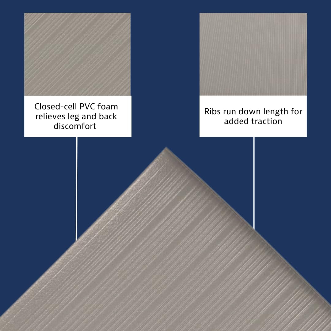 Notrax 410 Airug® 2' x 3' x 3/8" Anti Fatigue Mat, Enhanced Slip Resistance with Beveled Edges and Ribbed Surface, Ideal for Industrial and Commercial Workplaces, Gray, 410S0323GY