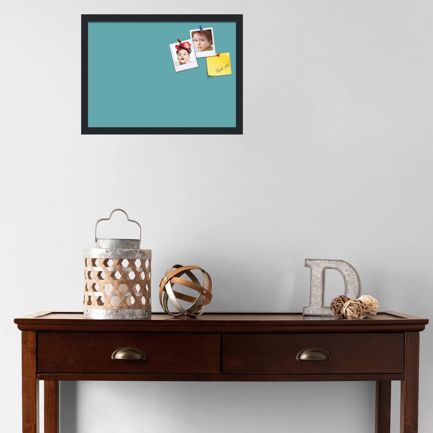 PinPix 21x15 Inch Cork Bulletin Board. This Decorative Framed Pin Board Comes with Aqua Pastel Design and a Satin Black Frame. Ideal for Home Office Decor or Message Board (PinPix-1806)