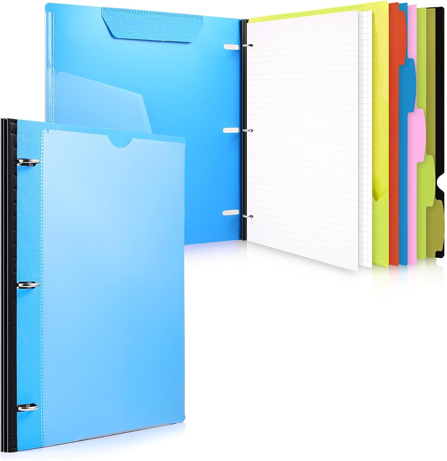 WOT I 1-Pack Telescoping 3 Ring Binder Notebook - Customizable Cover, 5 Dividers & Pocket Folder in One Slim Organizer (60 Sheets Included), Blue