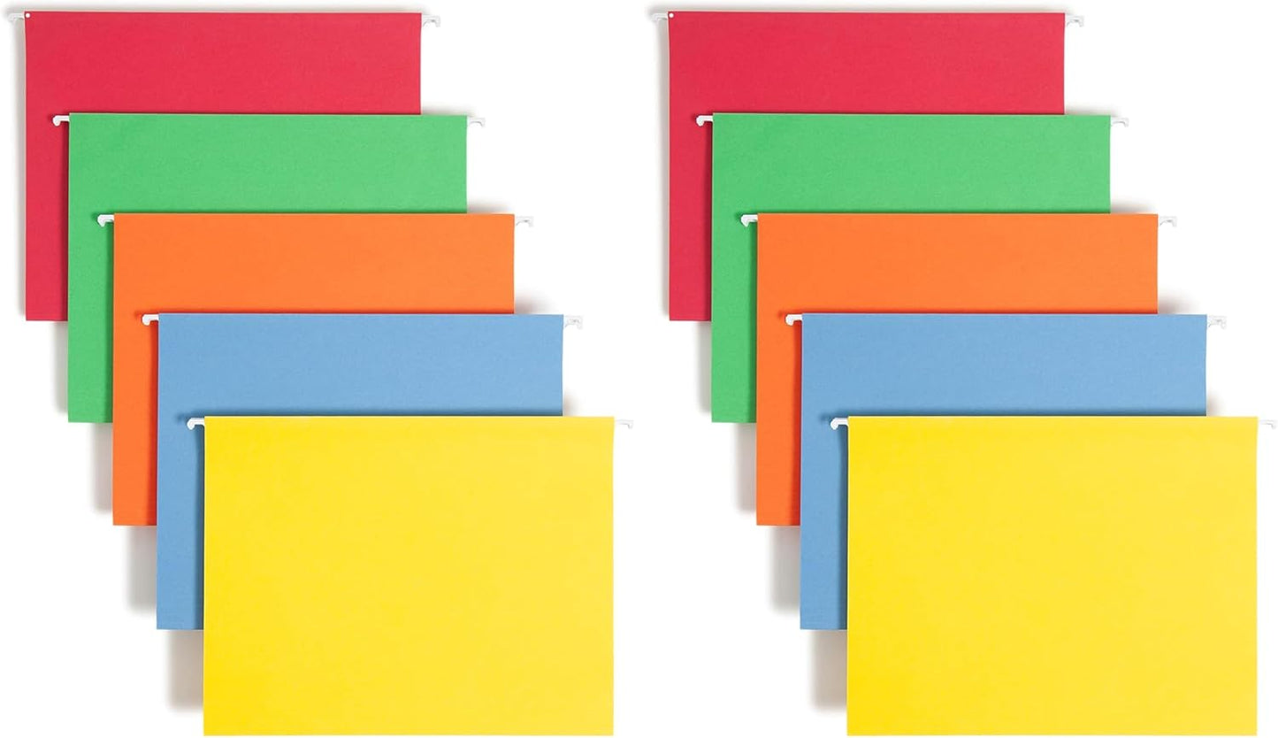 Smead Standard Hanging File Folders, 25 Count, Assorted Primaries, 1/5-Cut Adjustable Tabs, Letter Size (64059) (Pack of 2)