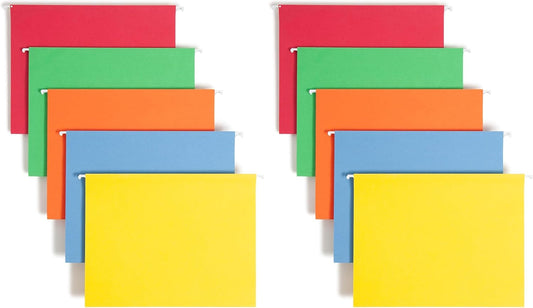 Smead Standard Hanging File Folders, 25 Count, Assorted Primaries, 1/5-Cut Adjustable Tabs, Letter Size (64059) (Pack of 2)