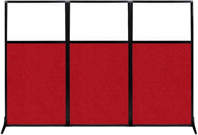 Versare Workstation Partition | Portable Wall Divider | Modern Office Cubicle | Free Standing Privacy Screen | Flexible Work Space | 99" x 70" W/Window, Red Fabric Panels