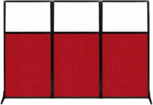 Versare Workstation Partition | Portable Wall Divider | Modern Office Cubicle | Free Standing Privacy Screen | Flexible Work Space | 99" x 70" W/Window, Red Fabric Panels