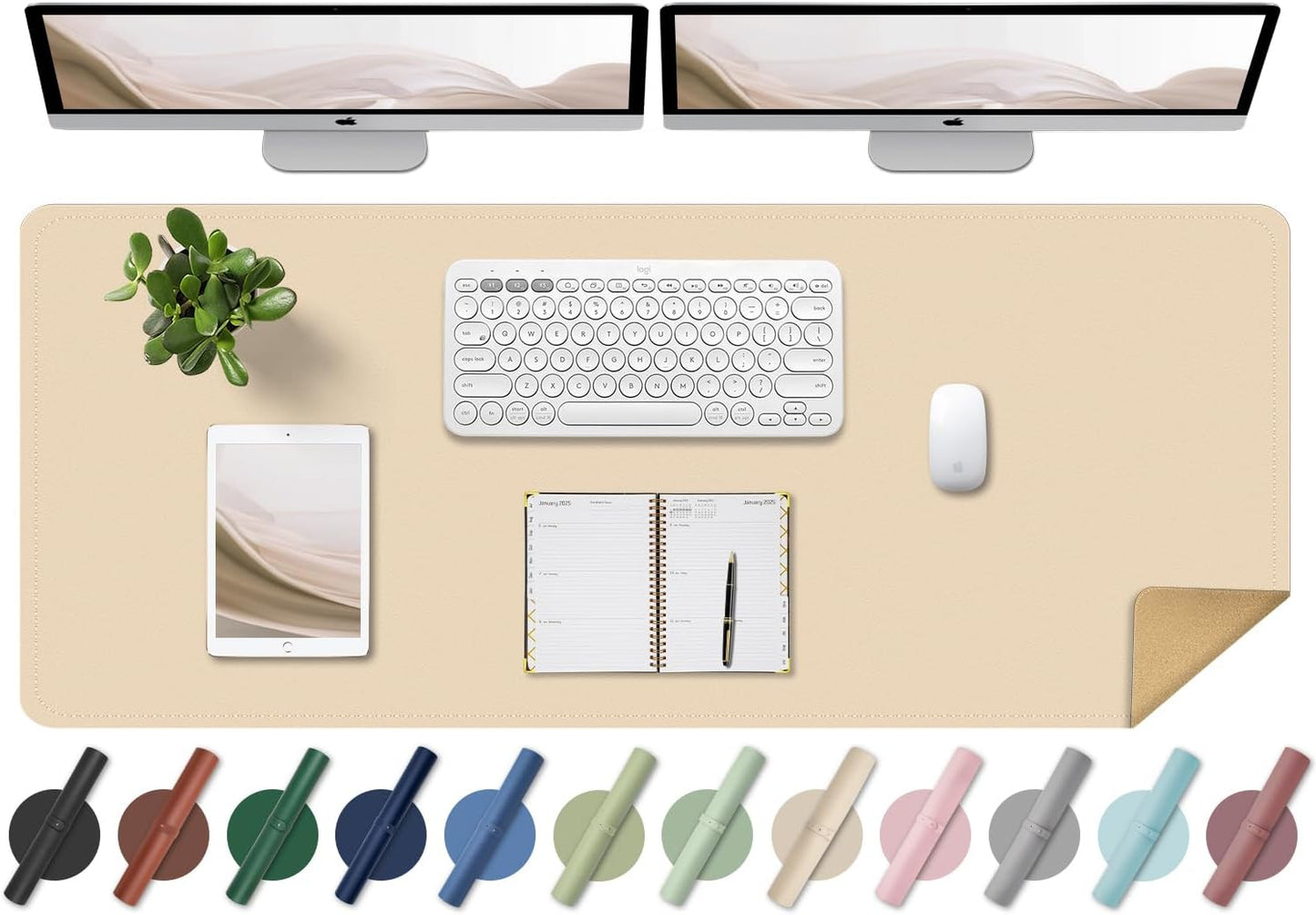 Large Desk Pad Mat 47.2" x 17", Office Desk Mat, Non-Slip PU Leather & Cork Desk Blotter for Keyboard and Mouse, Large Desk Mat, Large Mouse Pad for Office & Home(Apricot)