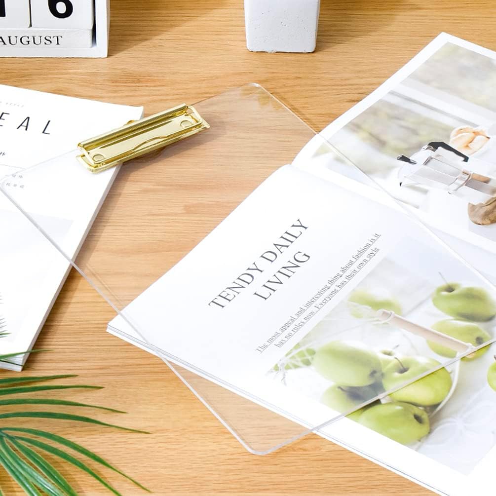 Thick Acrylic Clear Clipboards with Gold Clip 2-Pack, Durable Stylish Clipboards with Low Profile Clip