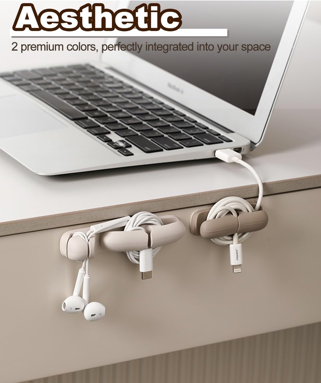 4Pcs Silicone Cable Straps with Adhesive Made of 3M Cord Organizer for Bundling Earphone, Phone Charger, Computer Cords, Reusable Cable Ties Wire Organizer in Home, Office, School 2 Colors