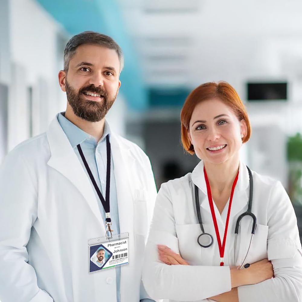 Black Lanyards 50 Pcs Bulk Lanyard for Id Badges Flat Lanyard with Badge Clip Swivel Hook (50, Black)