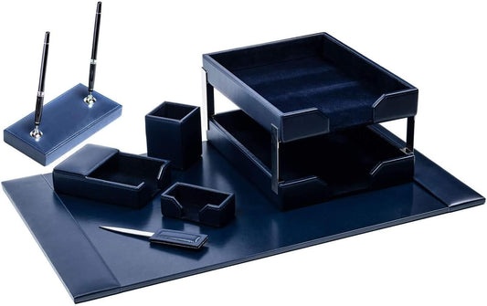 Dacasso Navy Blue Bonded Leather 9-Piece Desk Set (D5009)