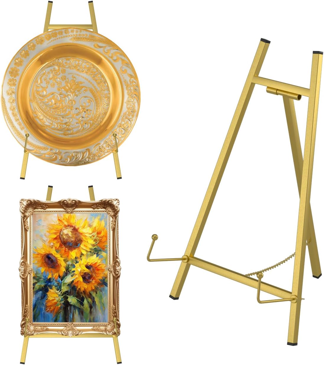 16" Large Metal Table Top Easel Gold Tabletop Easel Picture Stand Mirror Table Top Easels for Display Photo Frame Heavy Duty Plate Art Display Stand for Sign Tabletop Wedding Frame Stands with Tray