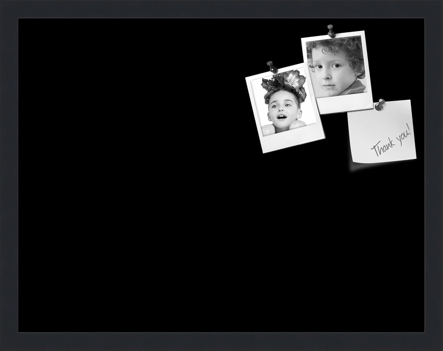 PinPix 22x17 Inch Cork Bulletin Board. This Decorative Framed Pin Board Comes with Solid Black Design and a Satin Black Frame. Ideal for Home Office Decor or Message Board (PinPix-622)