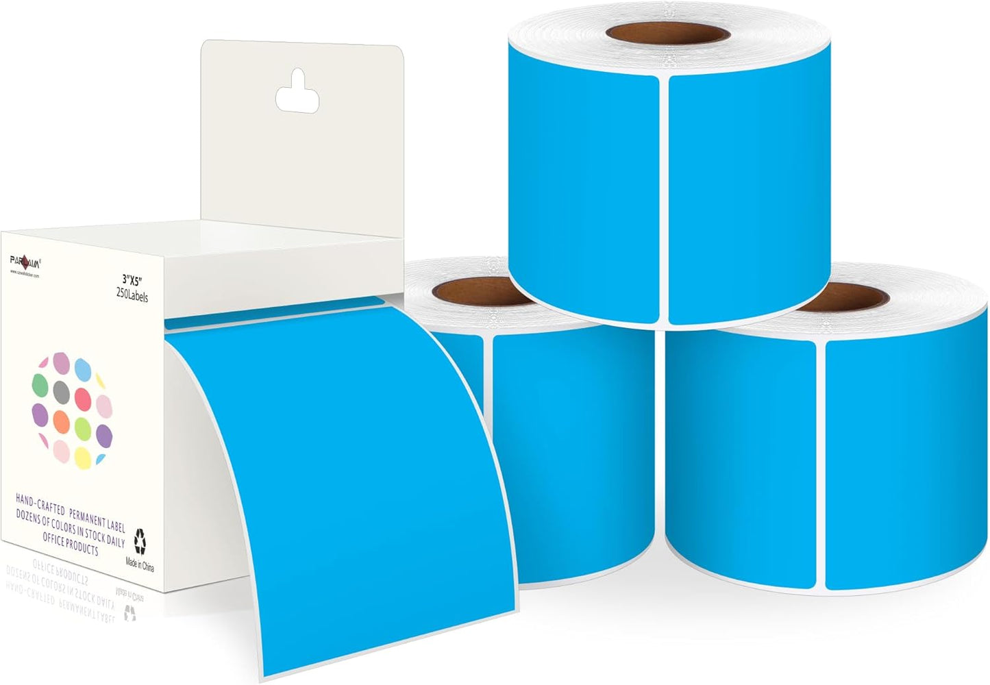 PARLAIM 3 X 5 Inch 4Rolls/1000 Per Roll Rectangle Inventory Color Coding Labels,Roll Square Label Stickers for Home (Sky Blue)