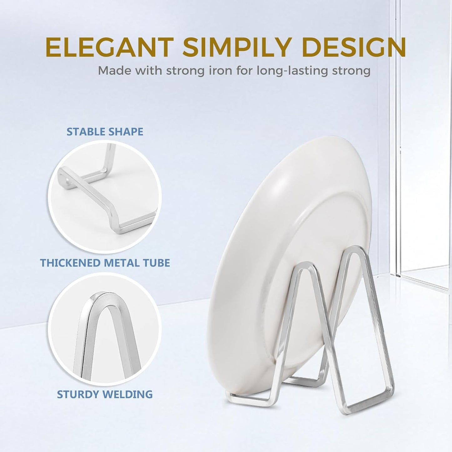 DIDUDIDU Plate Holder Easel Display Stand - 4.5 inch Silver Metal Stand for Decorative Plates, Photos, Picture Frames, Tabletop Art - 1 Piece