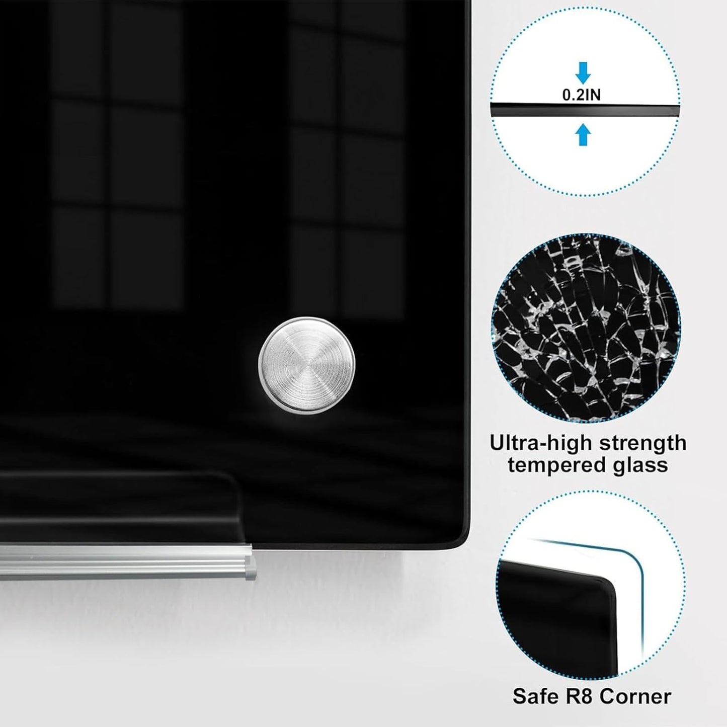 KIZZBY Glass Dry Erase Board - Magnetic Blackboard, 60"X36" Frameless Black Board Clear Glass Boards with Super Strong Magnets, Wall Mounted for Office, Classroom and Home