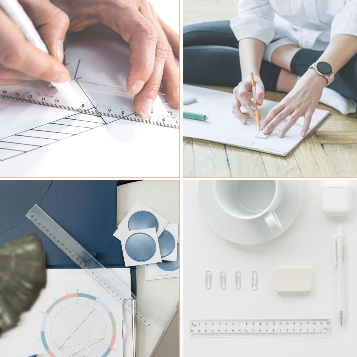 4 Pack Clear Plastic Straight Rulers, Clear Ruler Bulk, Transparent Ruler with Centimeters and Inches, for Class, Office (12 inch)