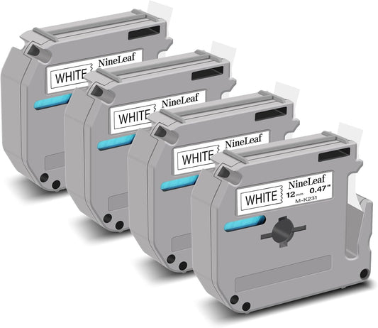 NineLeaf 4 Pack Compatible for Brother P-Touch M Tape M-K231 M-K231S MK231 M231 12mm 0.47'' Black on White Label Tape for PT-70BBVP PT-70BMH PT-70HK PT-70HOL PT-70HOT Label Maker